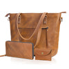 Tan Portland Buffalo Leather Tote Bag Combo Set