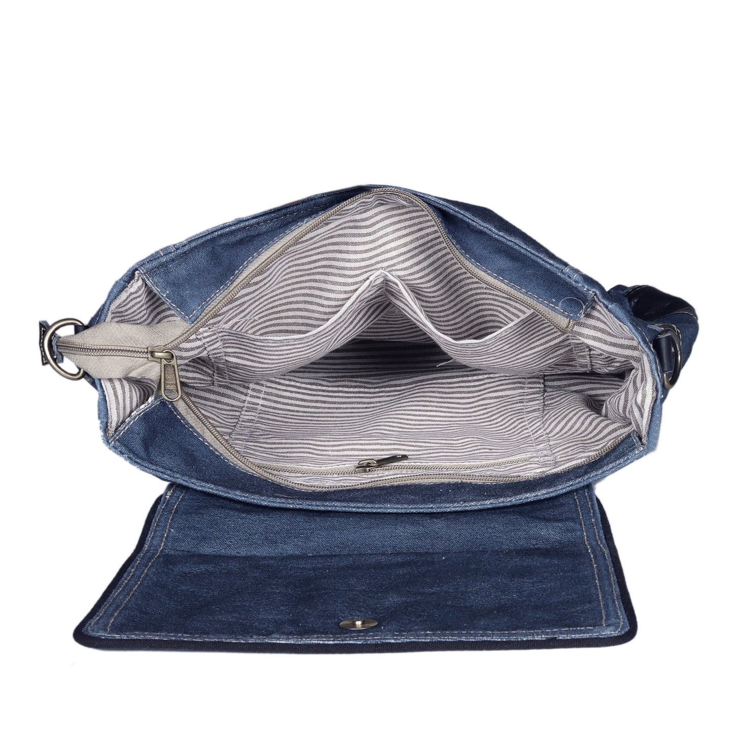 DENIM CANVAS FLAP CROSSBODY BAG