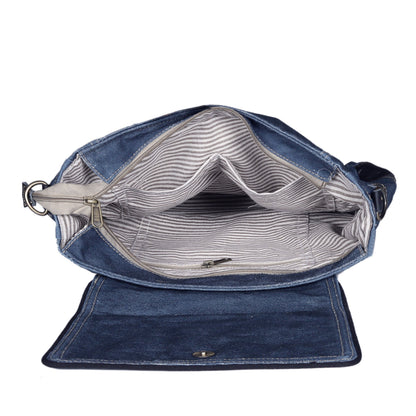 DENIM CANVAS FLAP CROSSBODY BAG
