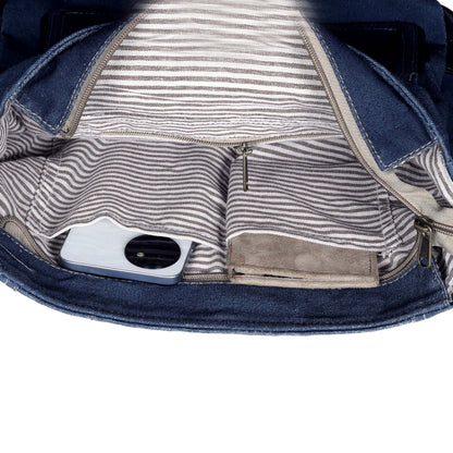 DENIM CANVAS FLAP CROSSBODY BAG