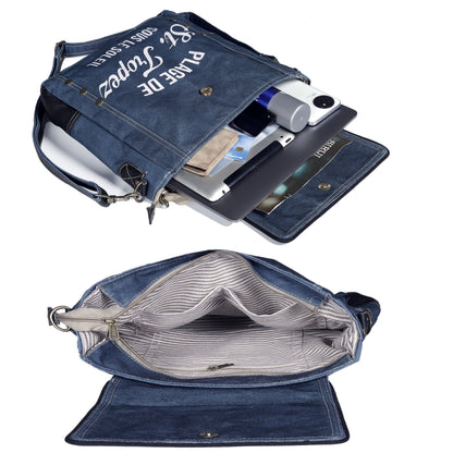 DENIM CANVAS FLAP CROSSBODY BAG