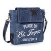 DENIM CANVAS FLAP CROSSBODY BAG