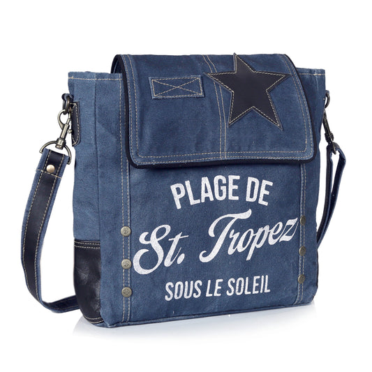 DENIM CANVAS FLAP CROSSBODY BAG