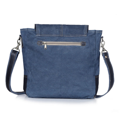 DENIM CANVAS FLAP CROSSBODY BAG