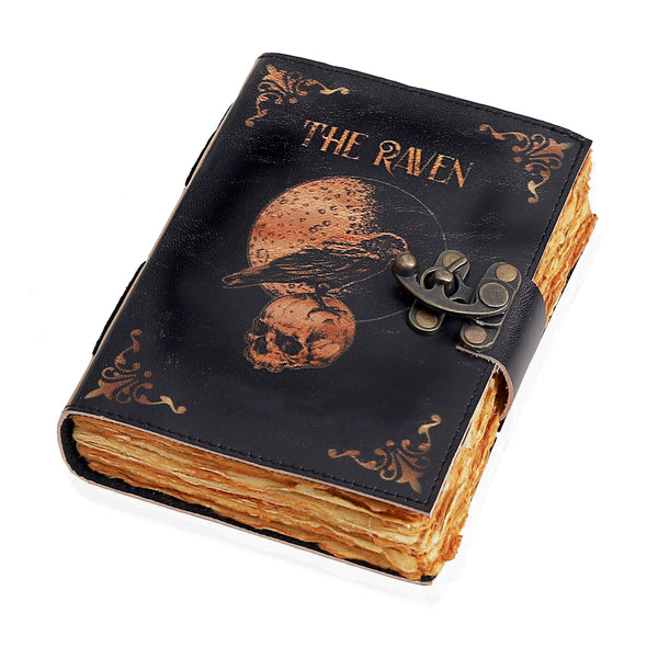Carnet gothique en cuir Missouri Journal magique Tête de corbeau Crâne Carnet à spirale