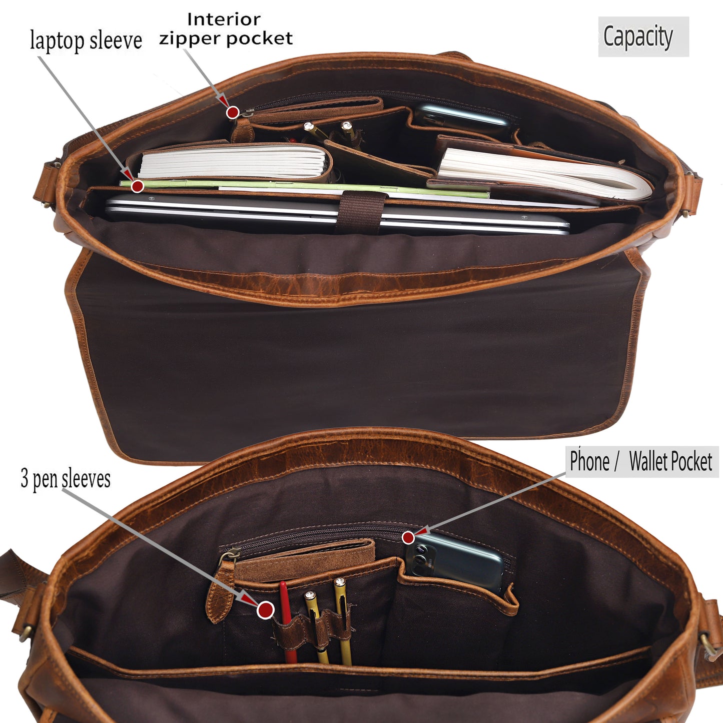LUXE VOYAGER LEDER MESSENGER BRAUN