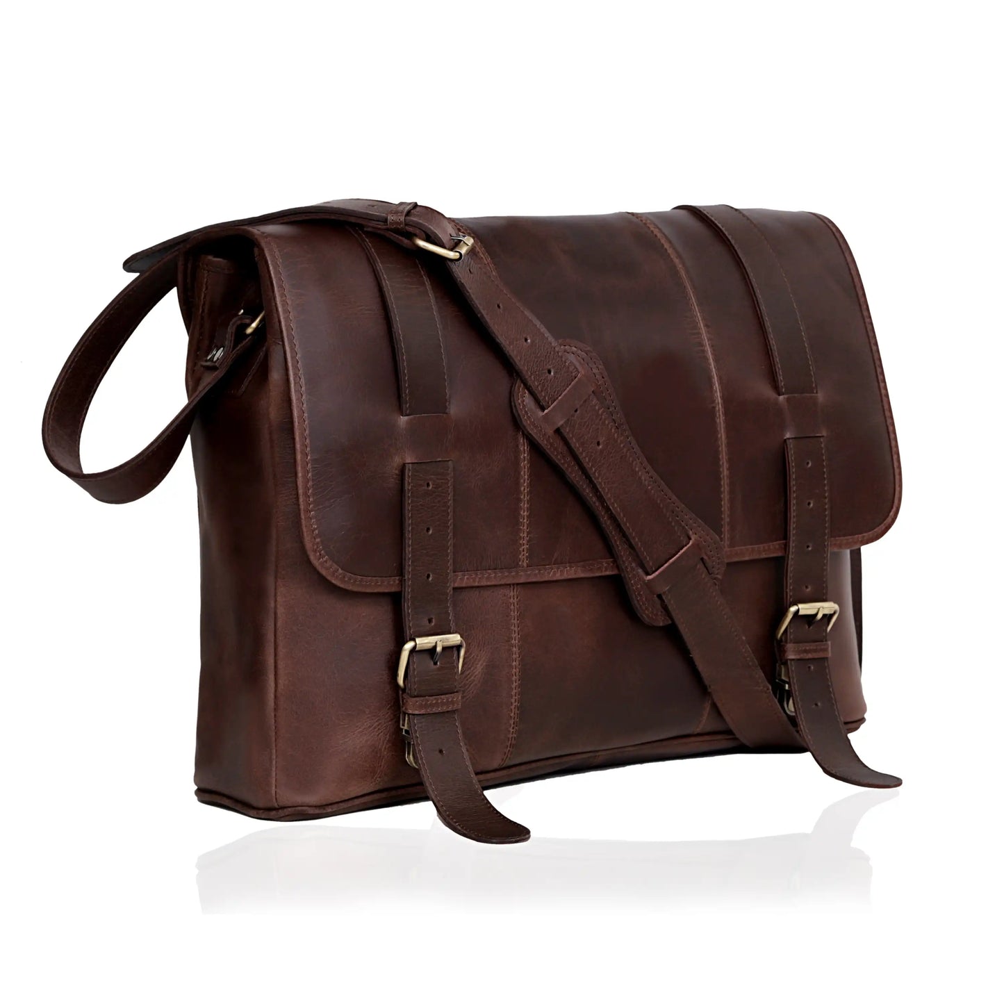 LUXE VOYAGER LEATHER MESSENGER BROWN