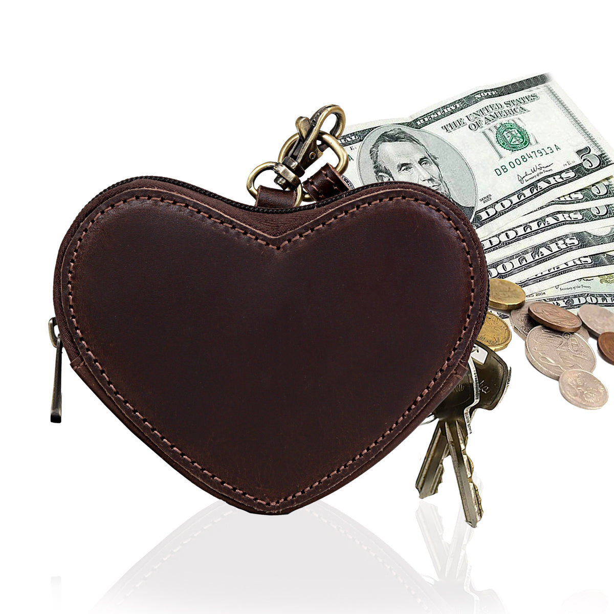 Brown Leather Heart Wristlet