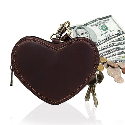 Brown Leather Heart Wristlet