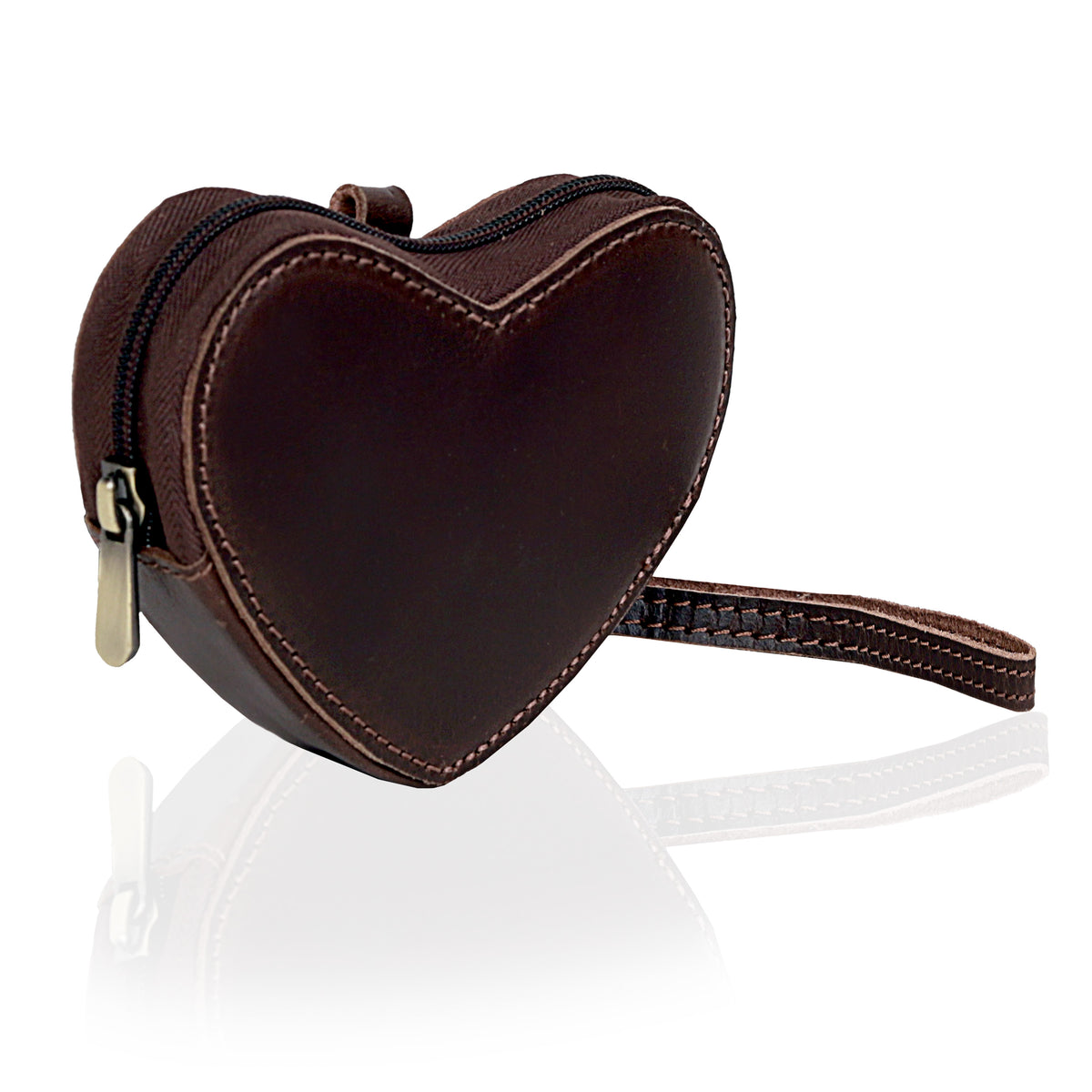 Brown Leather Heart Wristlet