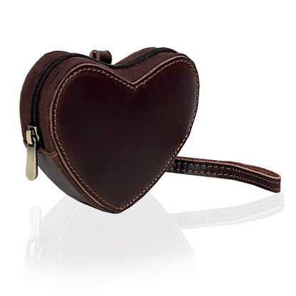 Brown Leather Heart Wristlet