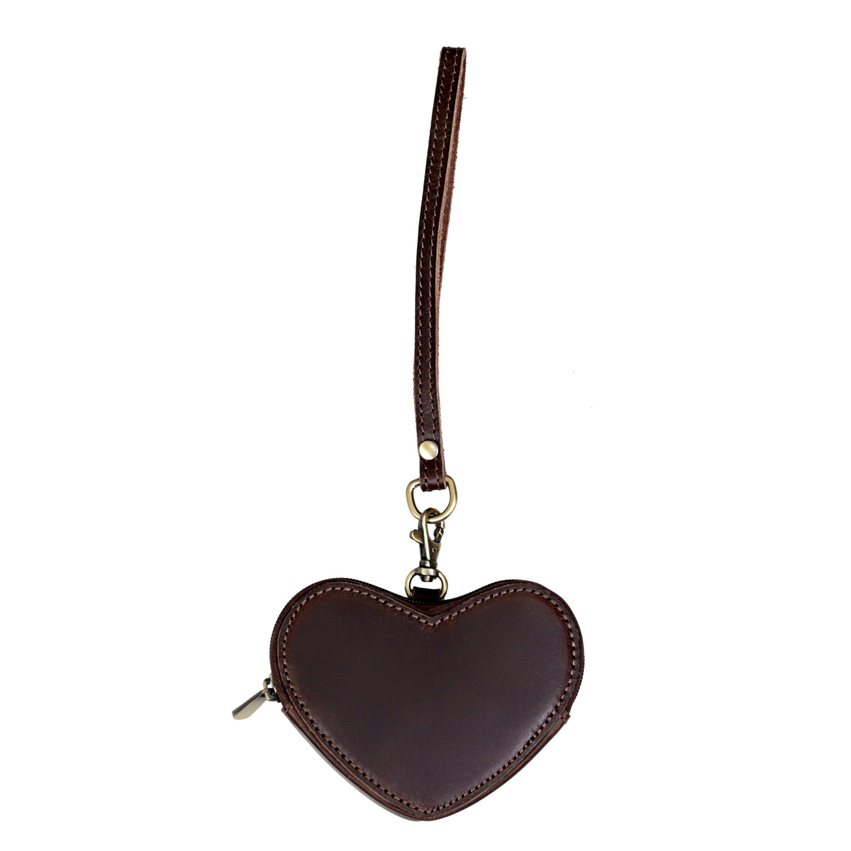 Brown Leather Heart Wristlet
