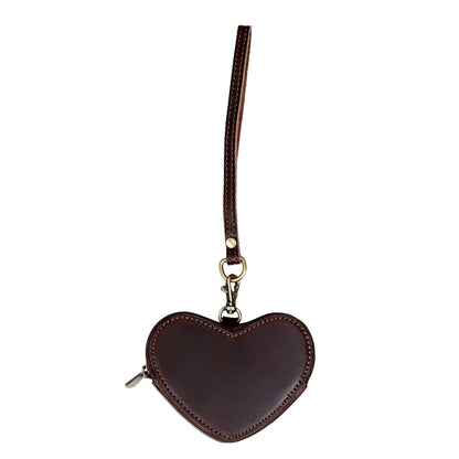 Brown Leather Heart Wristlet