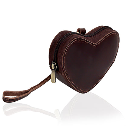 Brown Leather Heart Wristlet