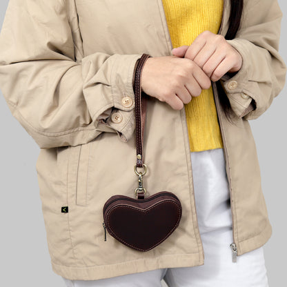 Brown Leather Heart Wristlet