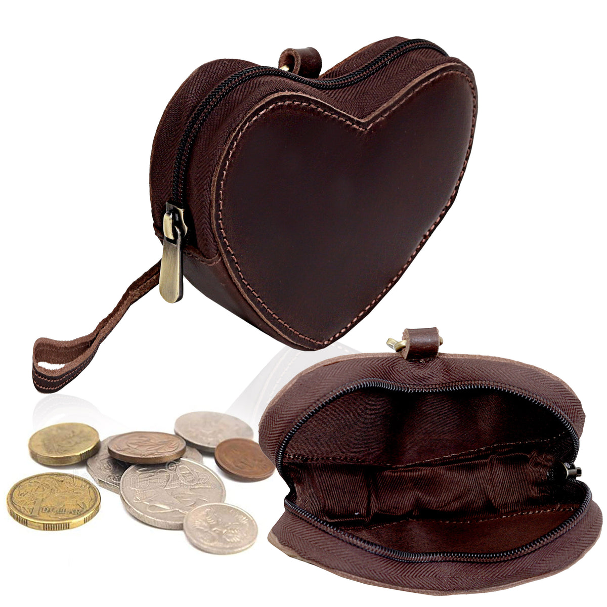 Brown Leather Heart Wristlet