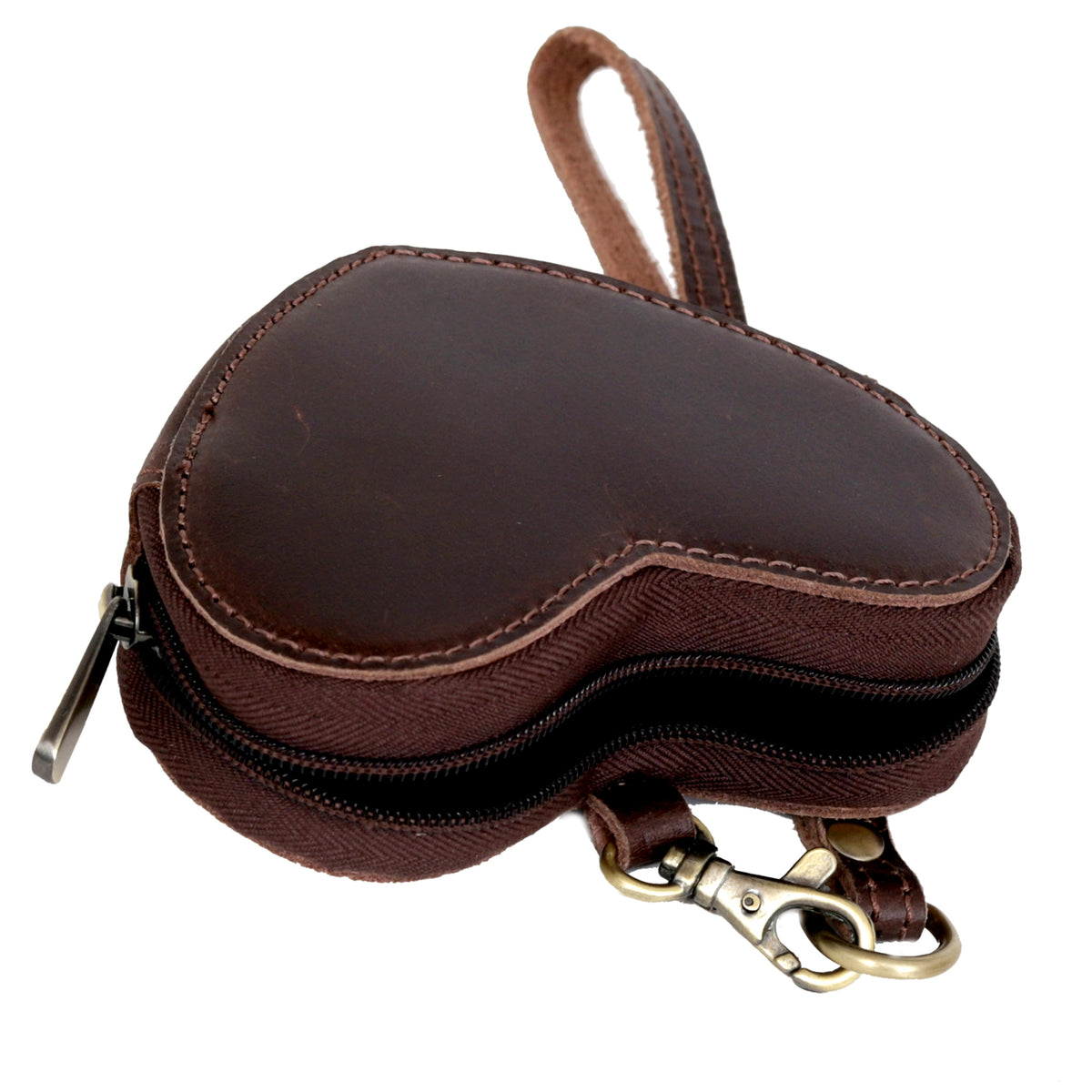 Brown Leather Heart Wristlet