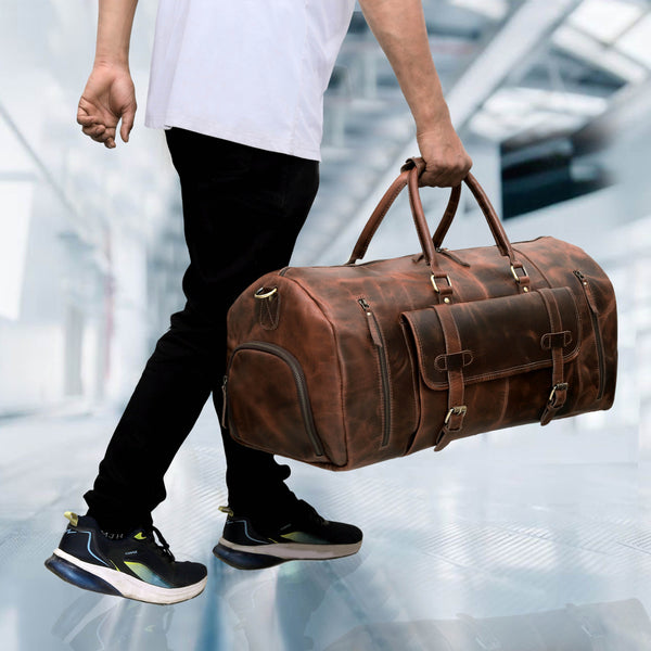 Sac polochon Mars en cuir pour homme - Marron
