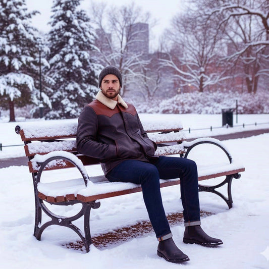 Frontier Shearling-Lined Leather Jacket – Dark Chestnut & Saddle Tan