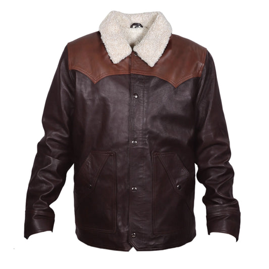 Frontier Shearling-Lined Leather Jacket – Dark Chestnut & Saddle Tan