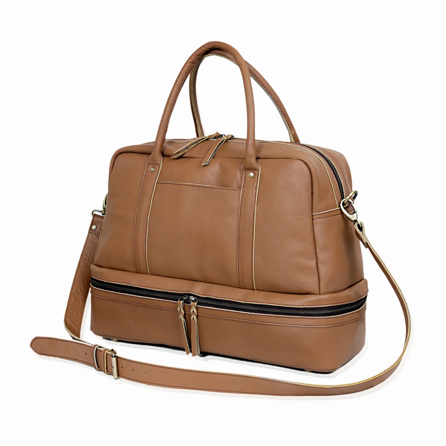 TOTO LEATHER DUFFLE BAG-TAN