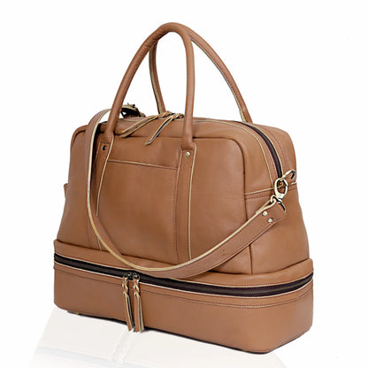 TOTO LEATHER DUFFLE BAG-TAN