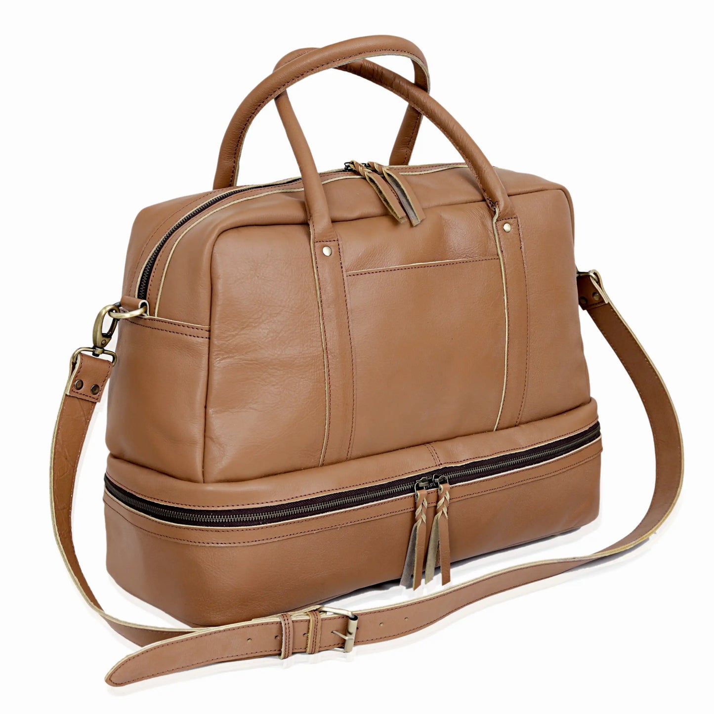 TOTO LEATHER DUFFLE BAG-TAN