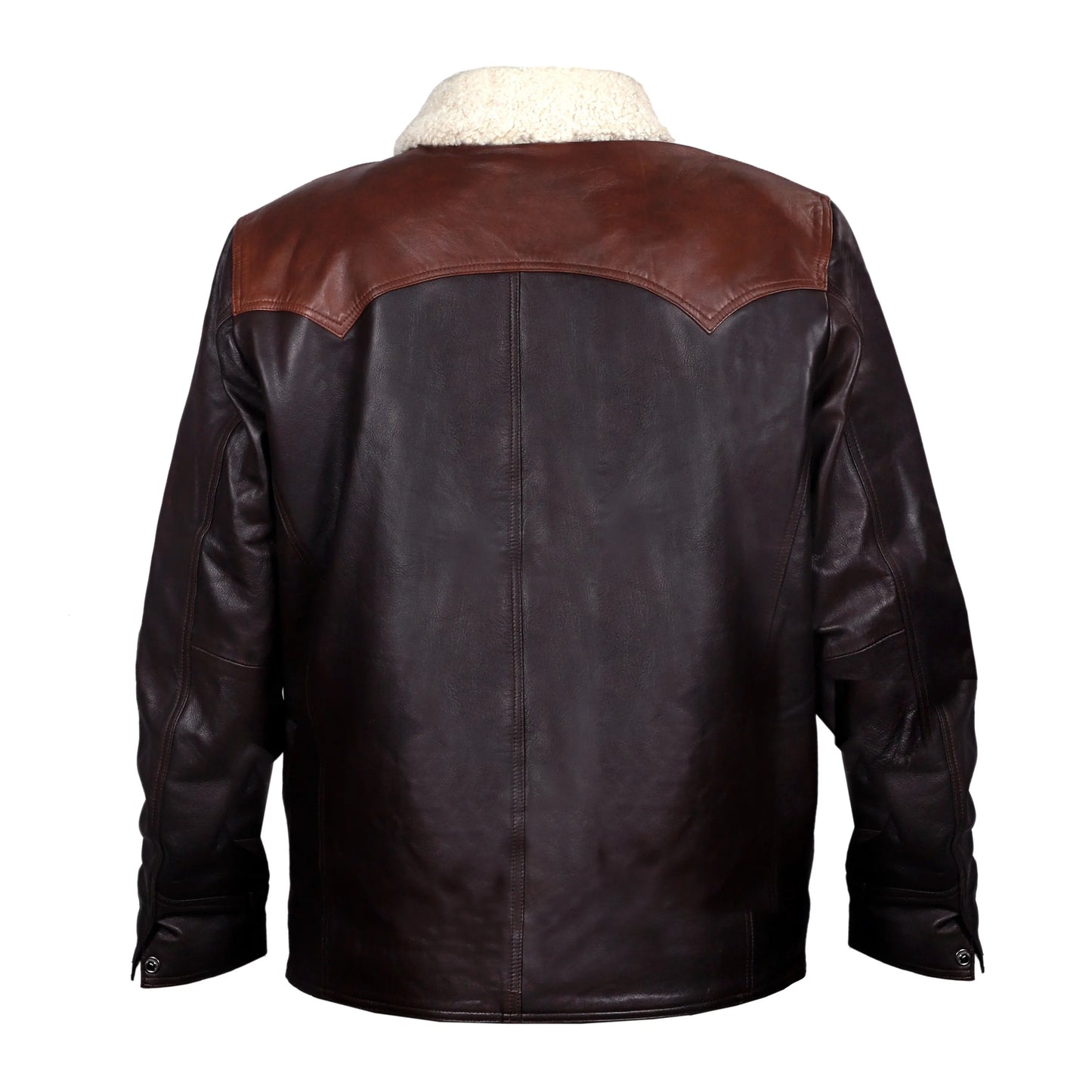 Frontier Shearling-Lined Leather Jacket – Dark Chestnut & Saddle Tan
