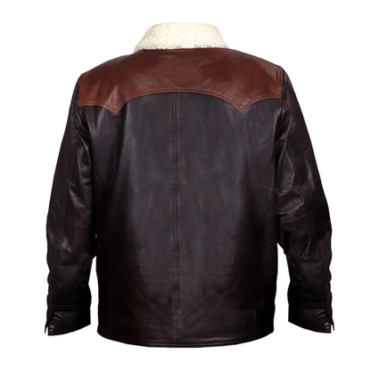 Frontier Shearling-Lined Leather Jacket – Dark Chestnut & Saddle Tan