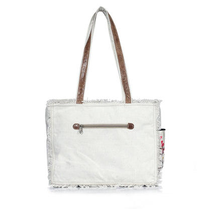 Boho Floral Embroidered Canvas Tote Bag