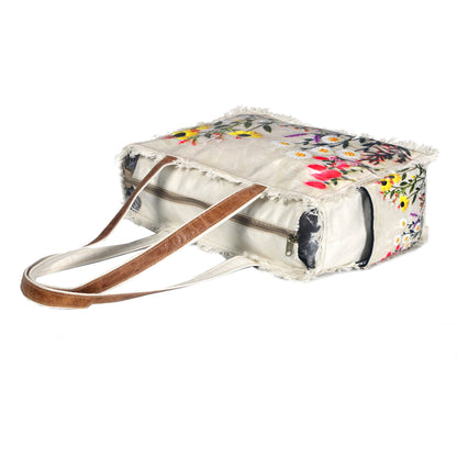 Boho Floral Embroidered Canvas Tote Bag