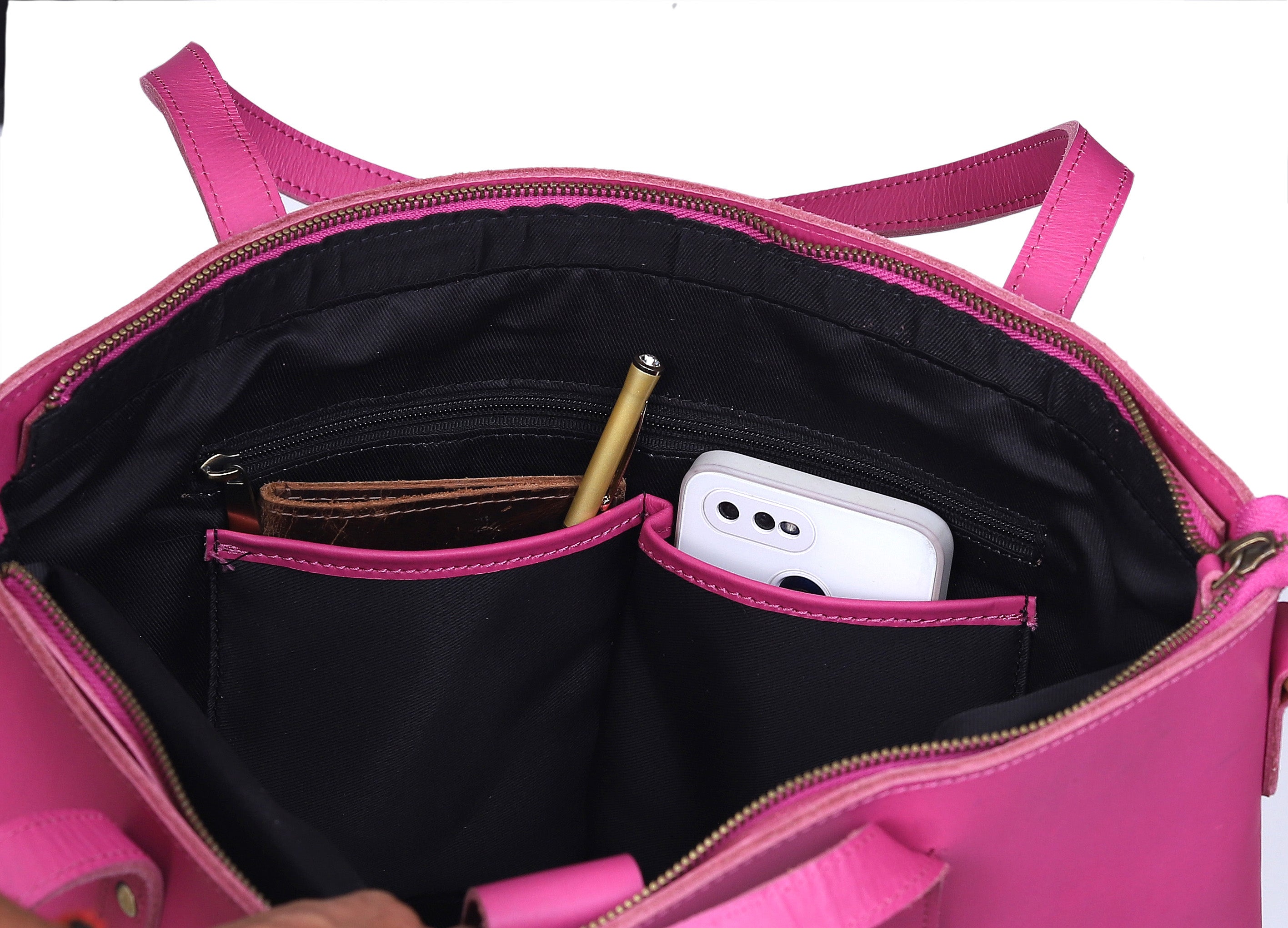 Pink Portland Leather Tote Bag | The Leather Farm
