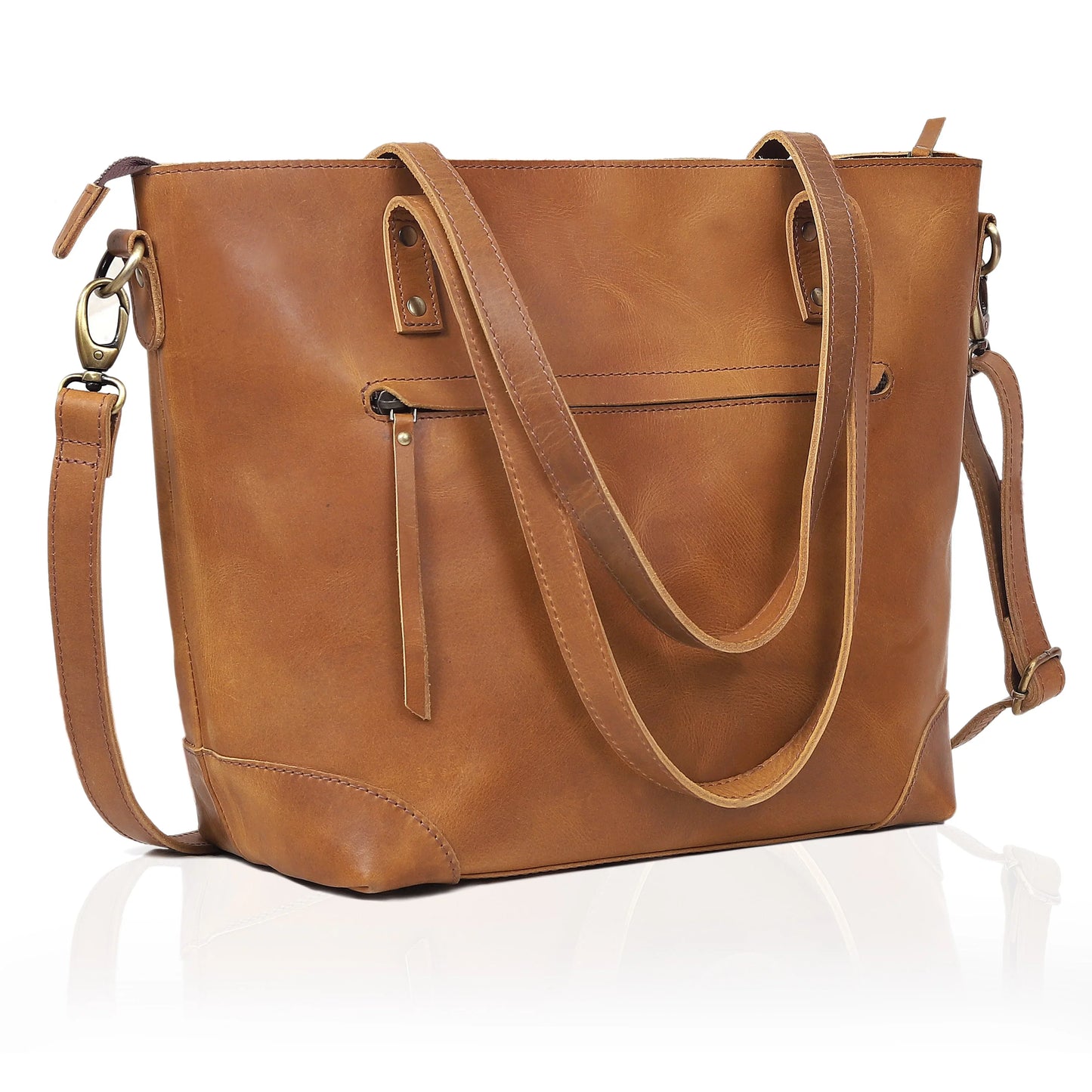 PORTLAND BUFFALO LEATHER TOTE BAG - TAN