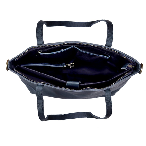 Portland Buffalo Leather Tote Bag - Navy