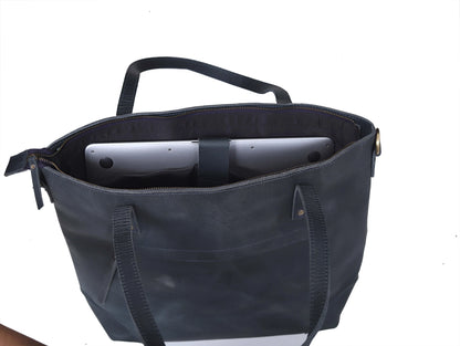 Portland Buffalo Leather Tote Bag Combo - Navy