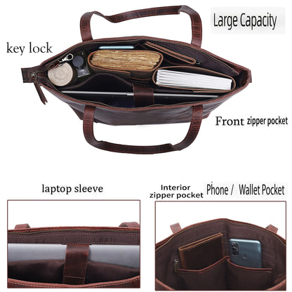 PORTLAND BUFFALO LEATHER TOTE BAG COMBO - BROWN