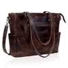 Portland Buffalo Leather Tote Purse Bag with Zipper - Brown