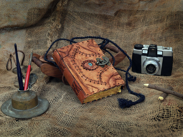 Halloween Special Hocus Pocus Book of Spells Leather Journal Writing Book - Tan