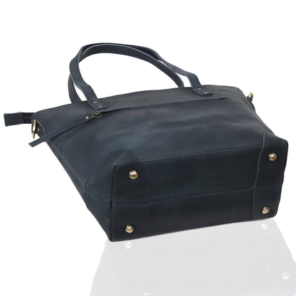 PORTLAND BUFFALO LEATHER TOTE BAG - NAVY