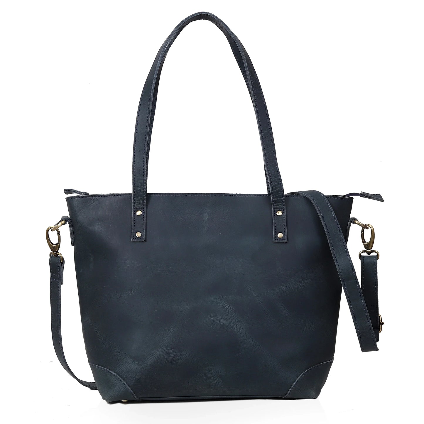 PORTLAND BUFFALO LEATHER TOTE BAG - NAVY