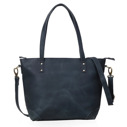 PORTLAND BUFFALO LEATHER TOTE BAG - NAVY