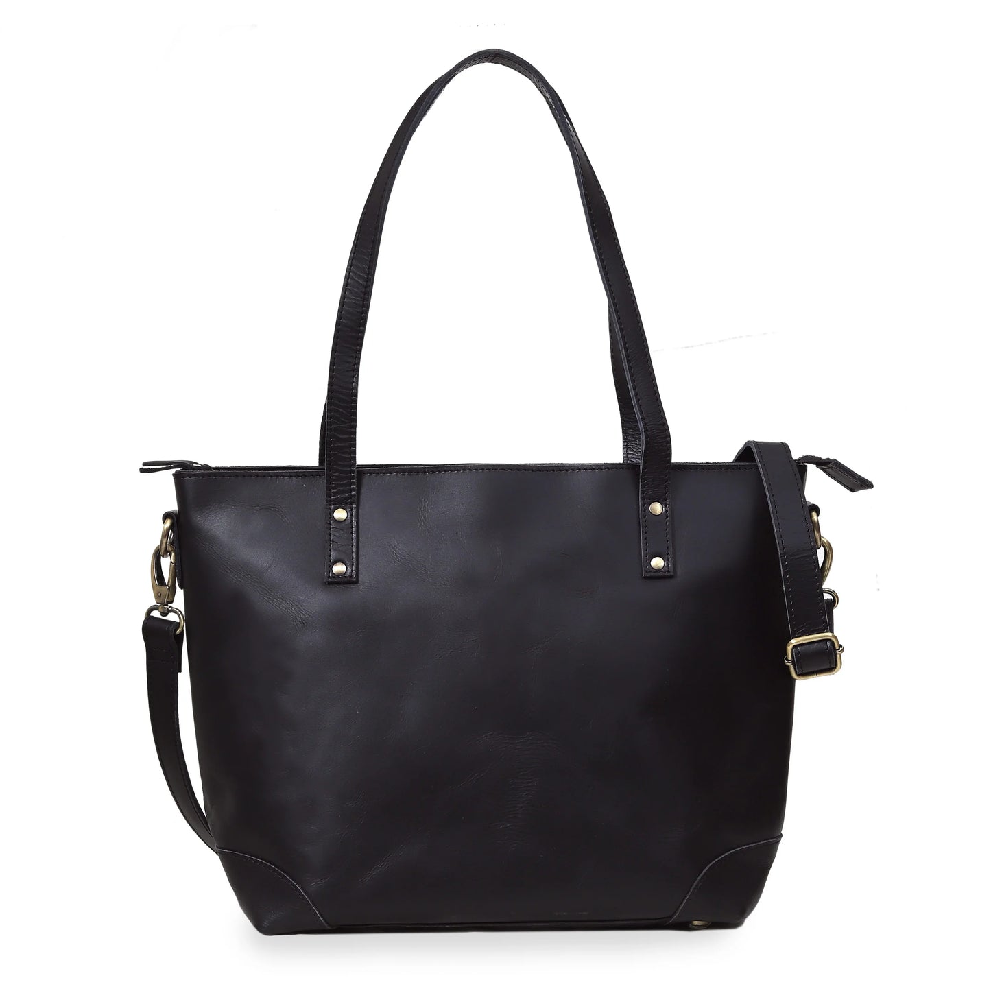 PORTLAND BUFFALO LEATHER TOTE BAG - BLACK