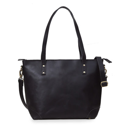 PORTLAND BUFFALO LEATHER TOTE BAG - BLACK