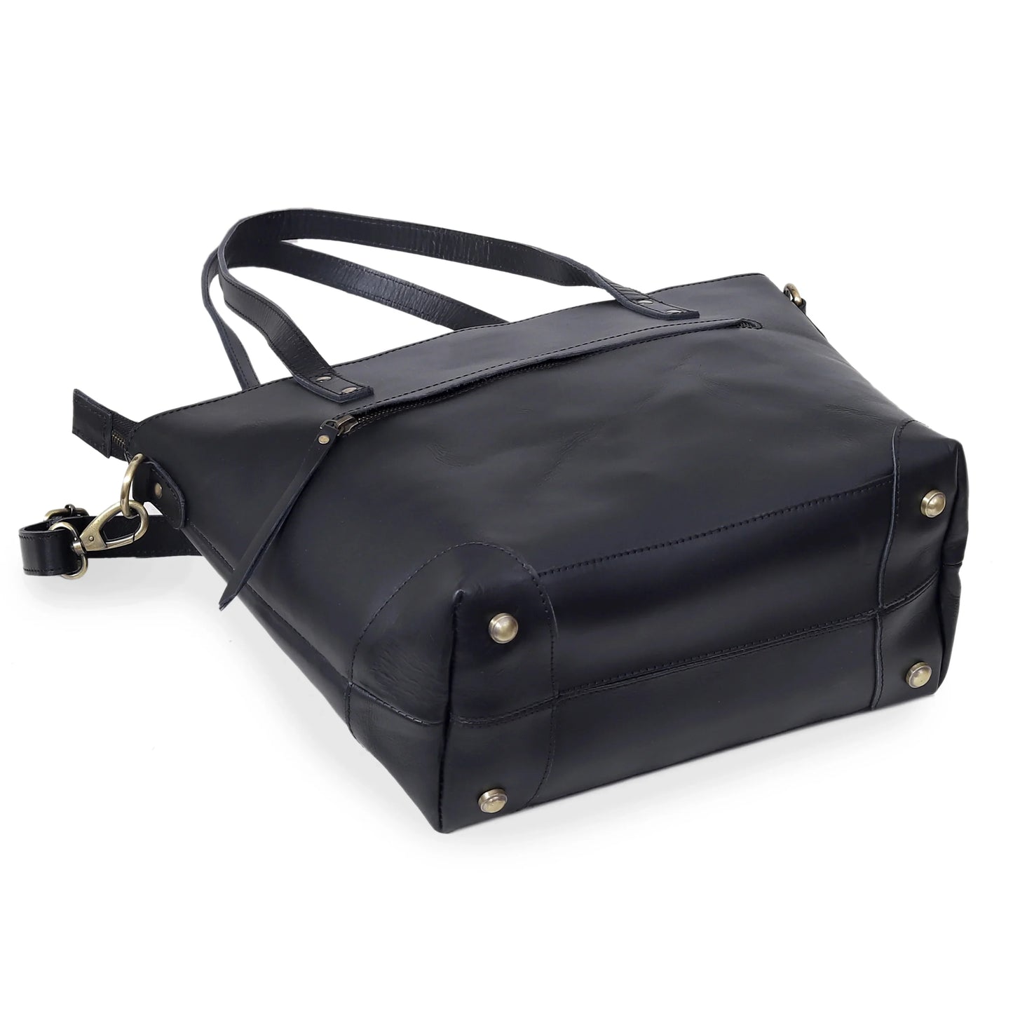 PORTLAND BUFFALO LEATHER TOTE BAG - BLACK