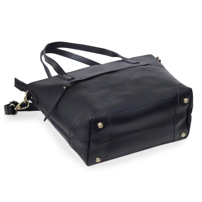 PORTLAND BUFFALO LEATHER TOTE BAG - BLACK