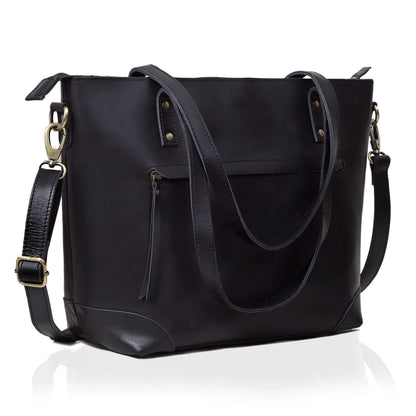 PORTLAND BUFFALO LEATHER TOTE BAG - BLACK
