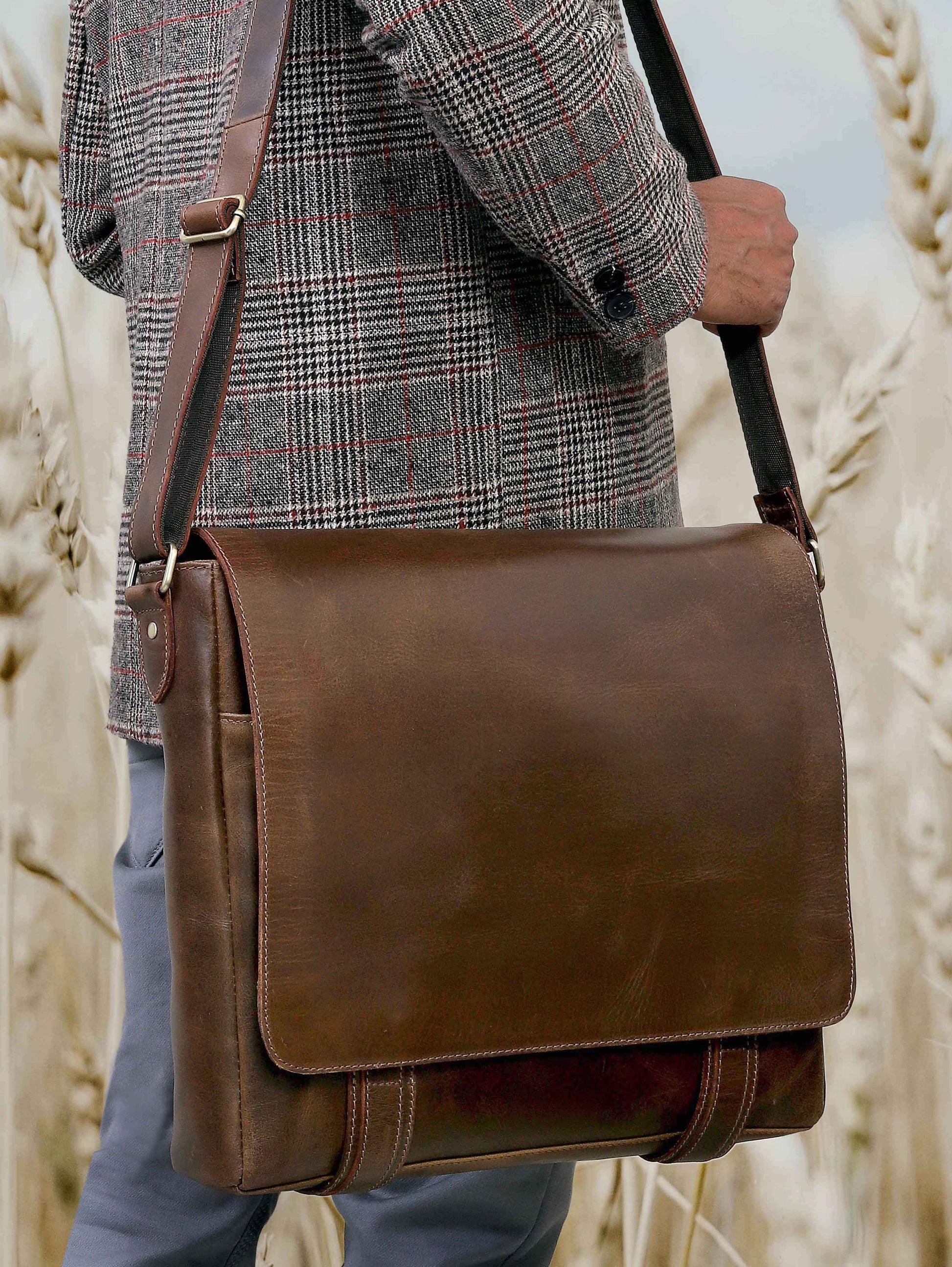 Genuine Buffalo Leather Briefcase Bag Mens 18