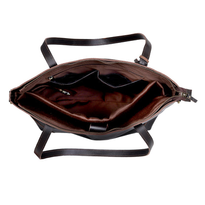 PORTLAND BUFFALO LEATHER TOTE BAG - BROWN