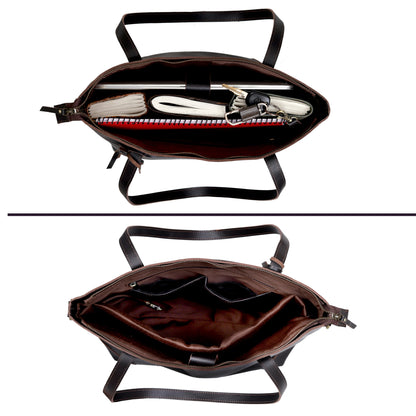 PORTLAND BUFFALO LEATHER TOTE BAG - BROWN