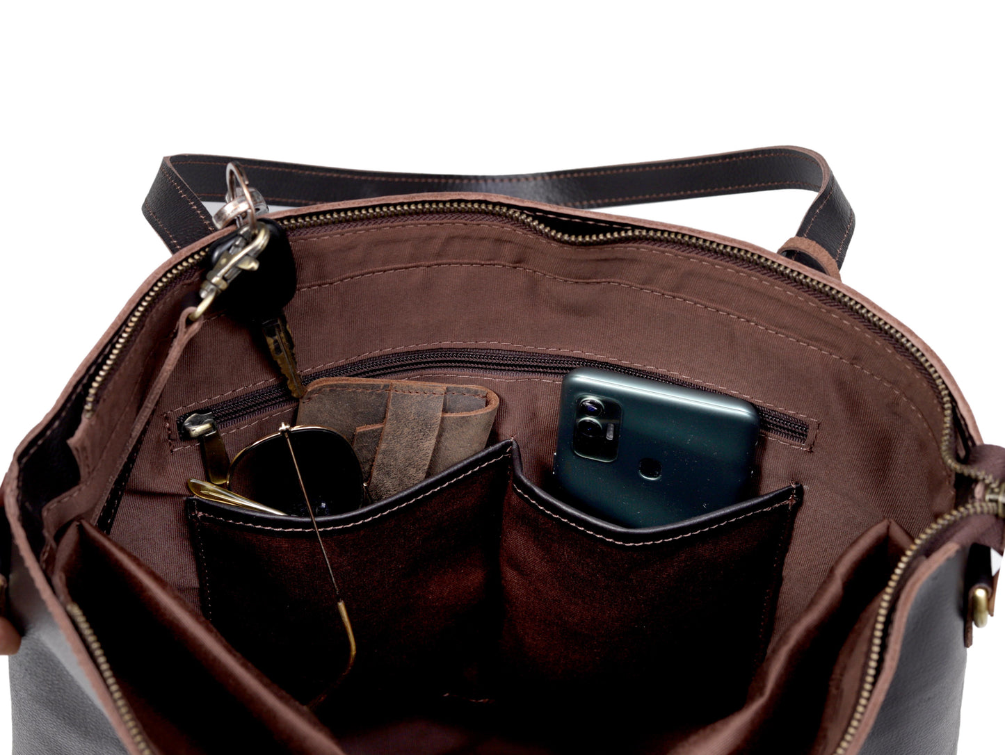 PORTLAND BUFFALO LEATHER TOTE BAG - BROWN